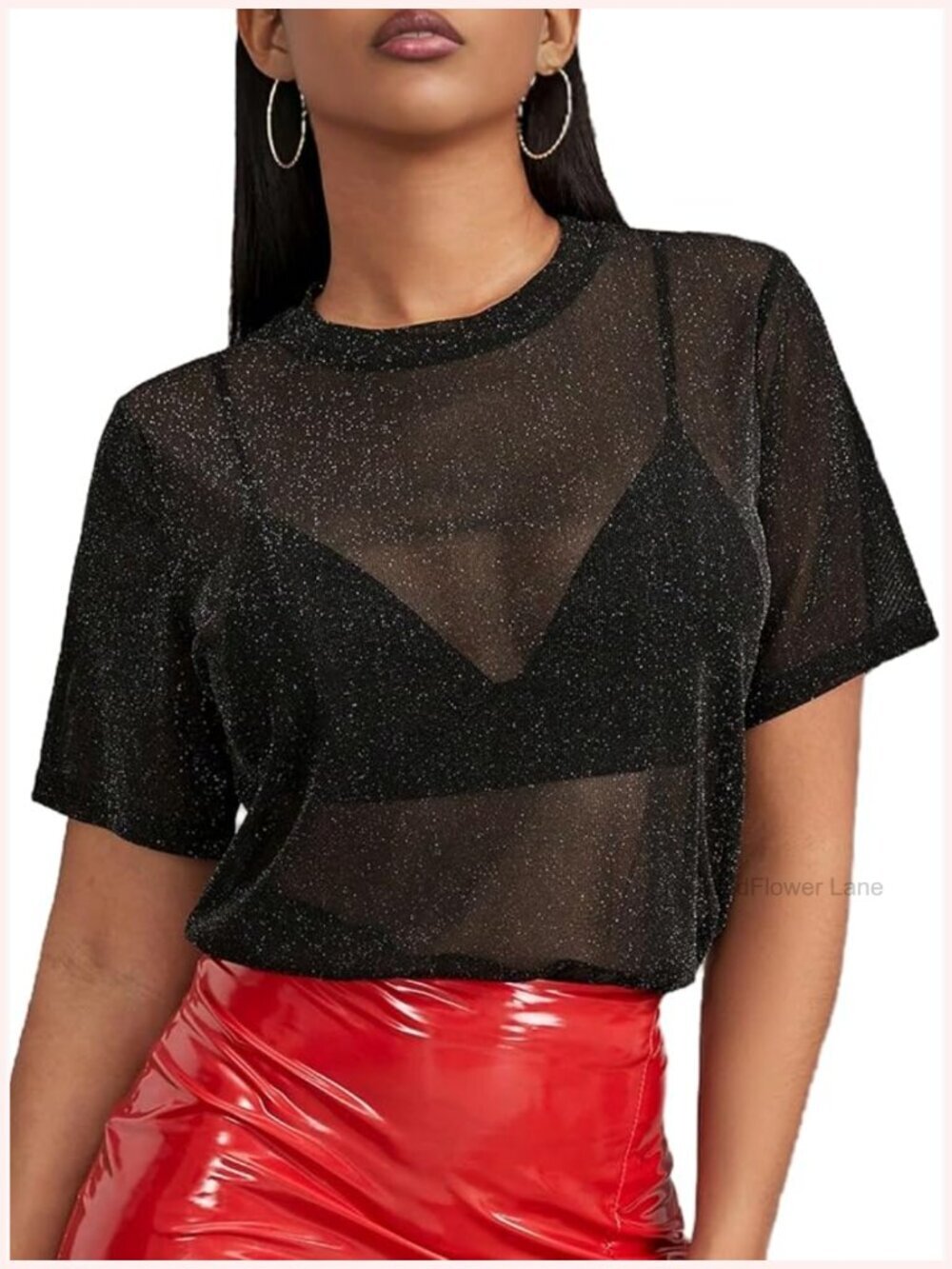 Sequin Mesh Sheer Short Sleeve Blouse Going Out Top Clubwear Trendy